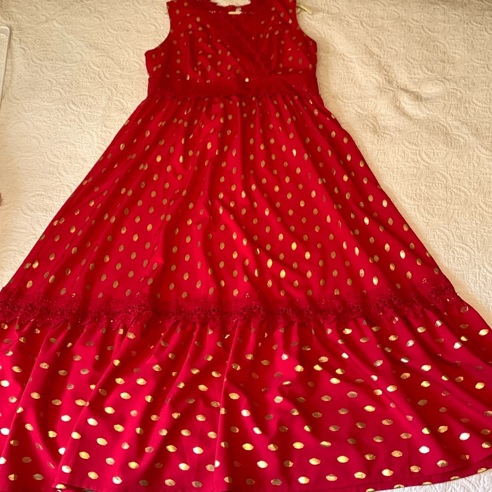 Gold Polkadot Red Party Dress